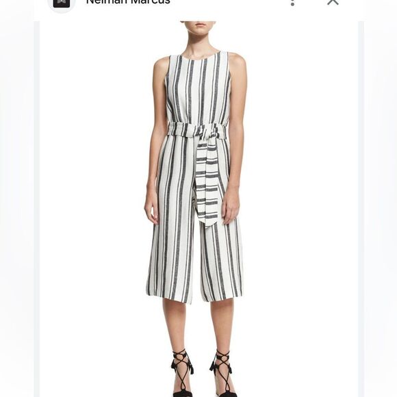 ALICE + OLIVIA Grey and White Striped Women's Scoop Neck Jumpsuit Size: S | US - Picture 1 of 7